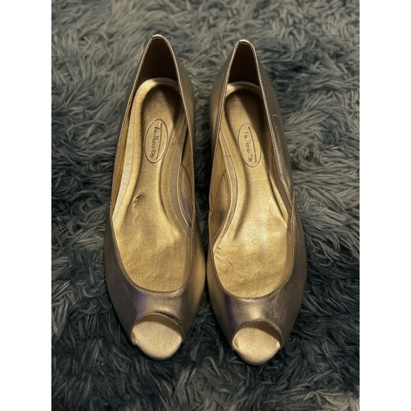 Talbots Women's  Leather Peep Toe Flats Open Toe Silver Dress‎ Shoes Size 7.5B - Picture 1 of 7